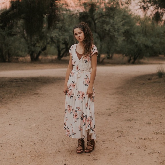 free people white floral maxi dress Free people Elisse Low-Back Flowing Maxi Dress White Sz L NWOT